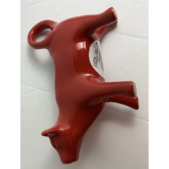 Pioneer Woman Cow Creamer Cream Pitcher Red Stoneware 7" long Curled Tail - Picture 2 of 8